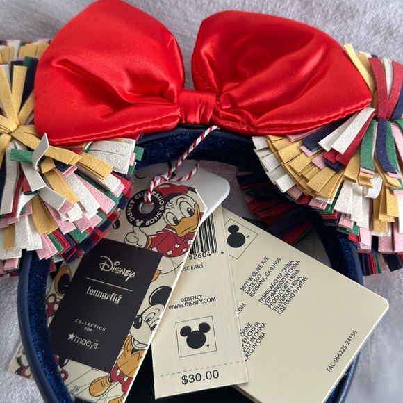 Disney Mickey Mouse Ears with Red Bow and Multicolor Fringe - Picture 5 of 7